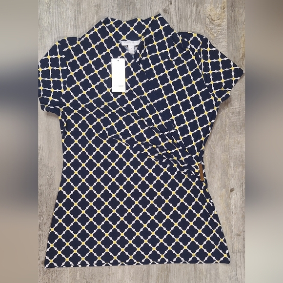 Charter Club Printed Blouse Top Womens Short Sleeve, New - Picture 2 of 11